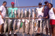 Two racks of salmon and trout caught on The Angler in Lake Michigan.